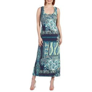 24Seven Comfort Apparel Renee Blue and Green Maxi